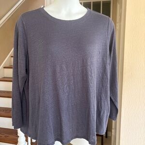 NWT Eileen Fisher Blue Organic Linen Jersey Crew Neck Long Sleeve Tee Shirt 2X